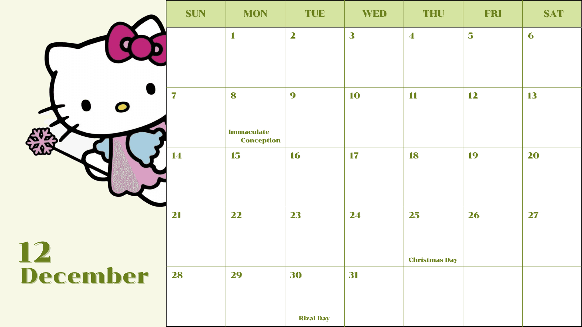 12 Month Free Printable Hello Kitty Calendar 2025 Calendar 2025
