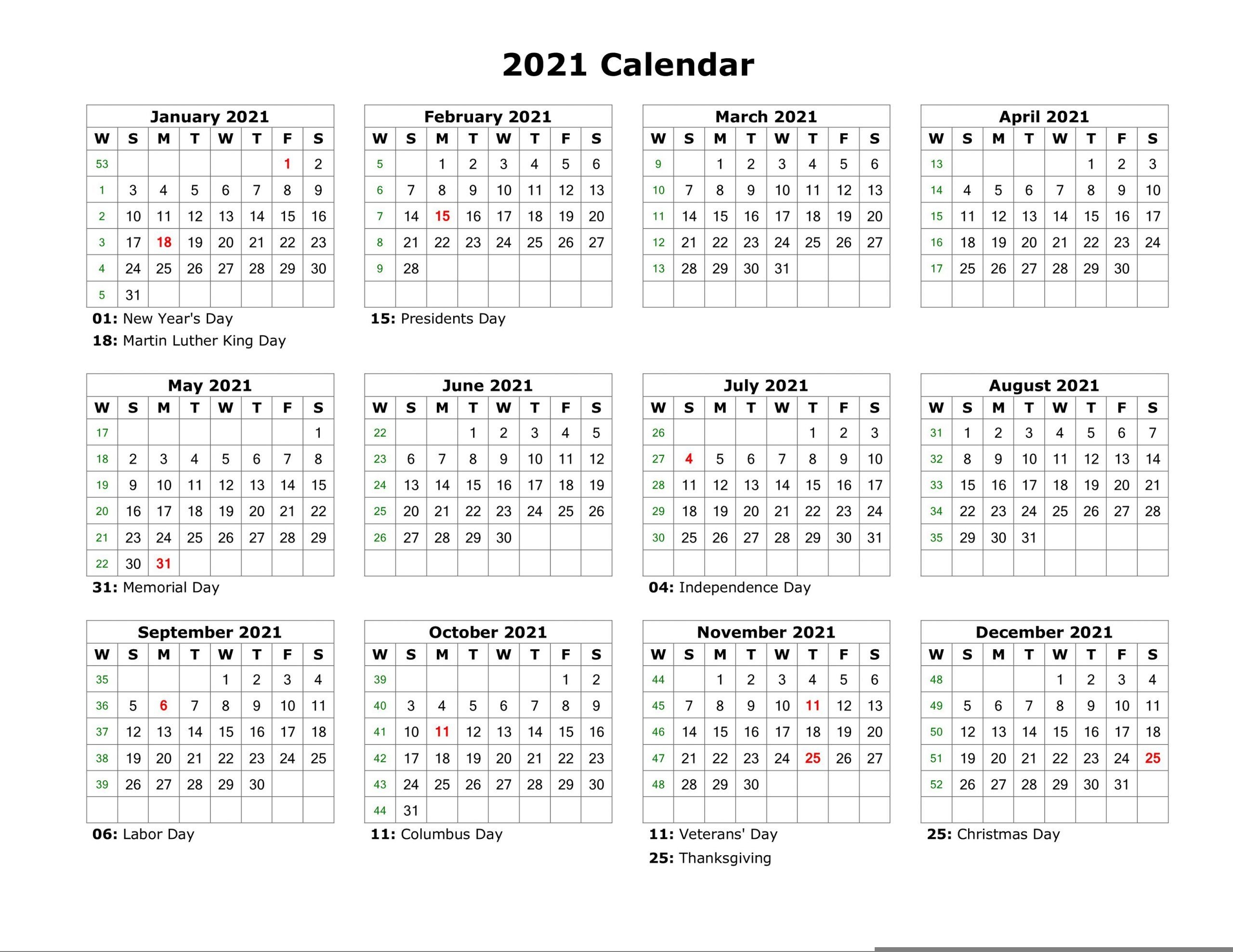 2021 Year At A Glance Calendar 2021 Free Printable Calendar 