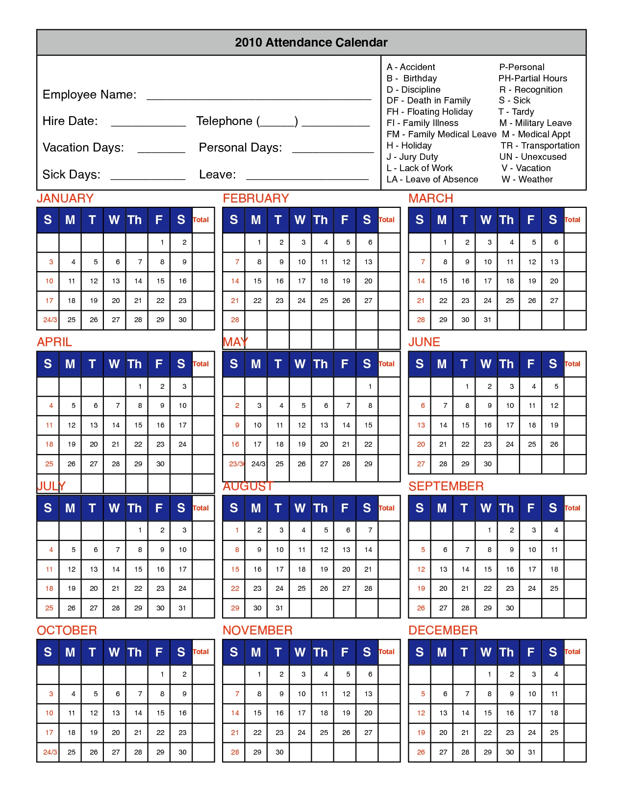2024 Attendance Calendar Printable Free Pdf Download Calendar 2024 In 