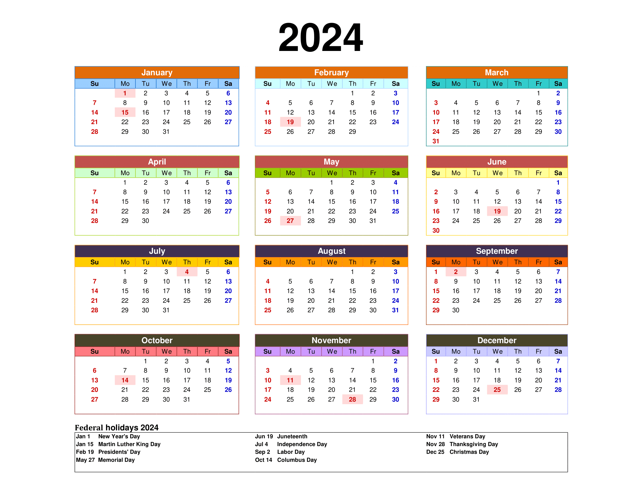 2024 Yearly Calendar Printable One Page Pdf Template Pdf Josy Virginia