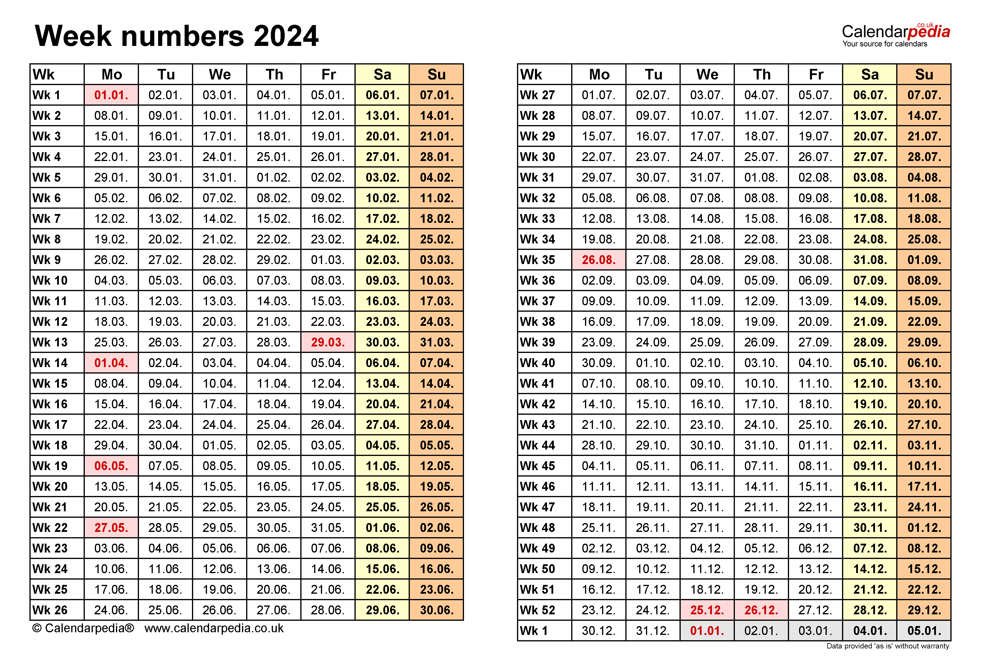 2025 Calendar Printable With Week Numbers United States Kevin Doyle