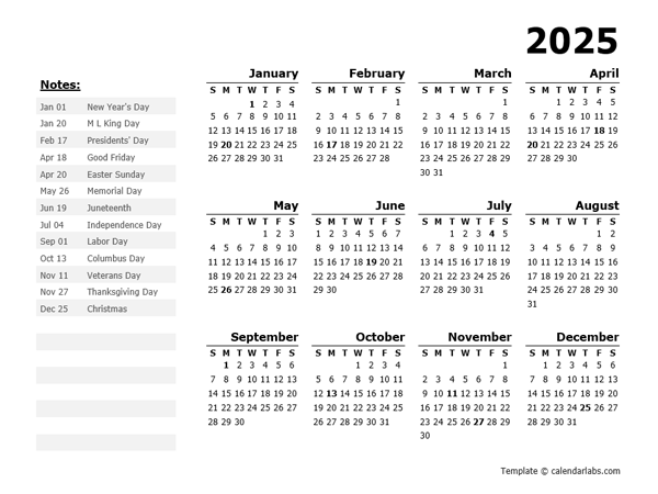 2025 Printable Calendar One Page Pdf 2025 Faye C White