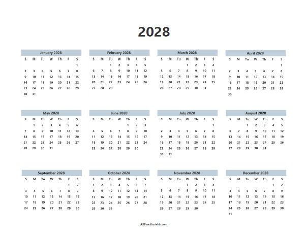 2028 Calendar Free Printable