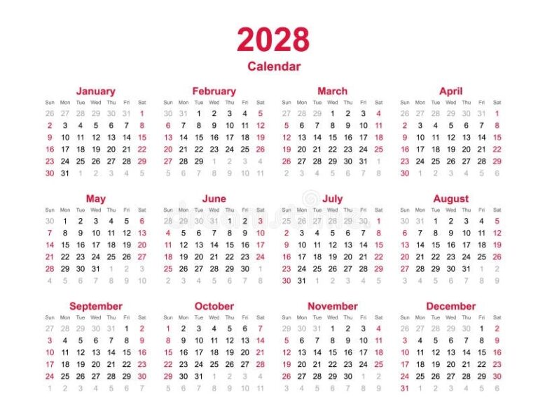 2028 Calendar Printable