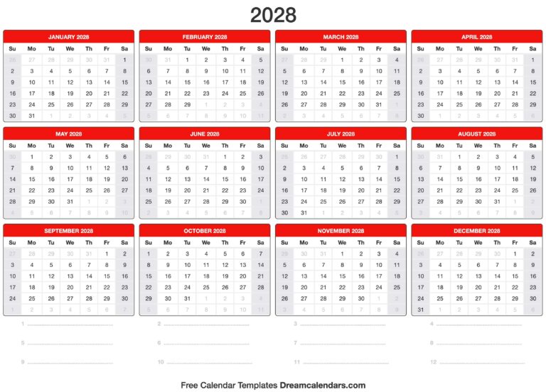 2028 Calendar Printable