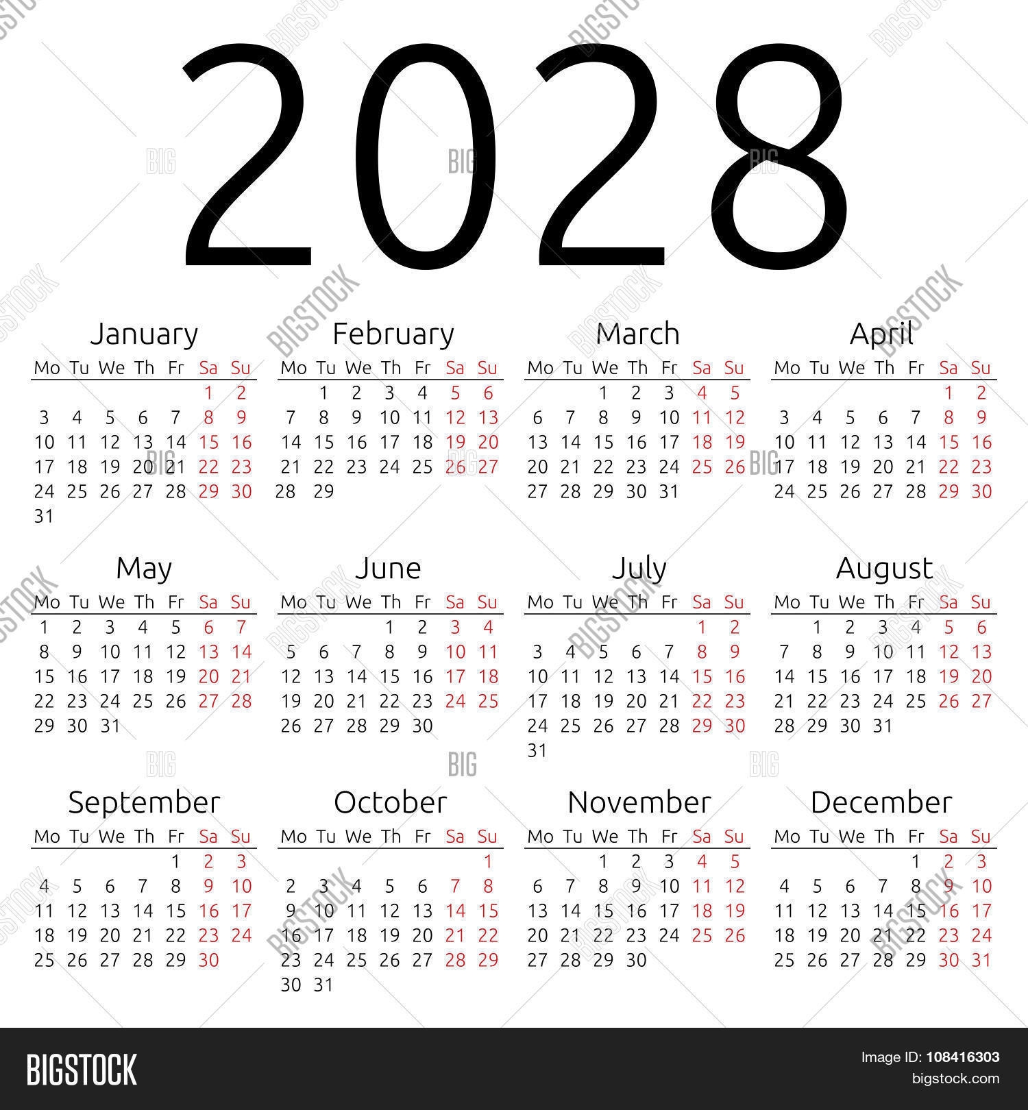 2028 Calendar Printable Free