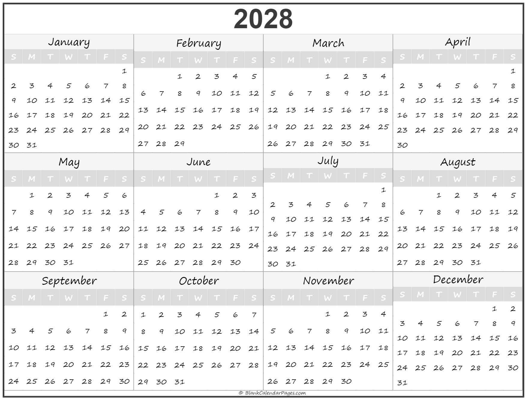 2028 Yearly Calendar Printable Pdf - calendar.weloveprintables.net