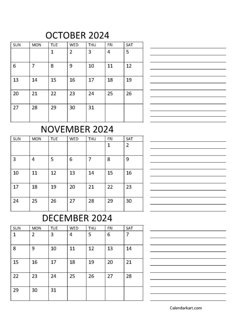 Calendar October November December 2024 Printable Printable Calendar 2024