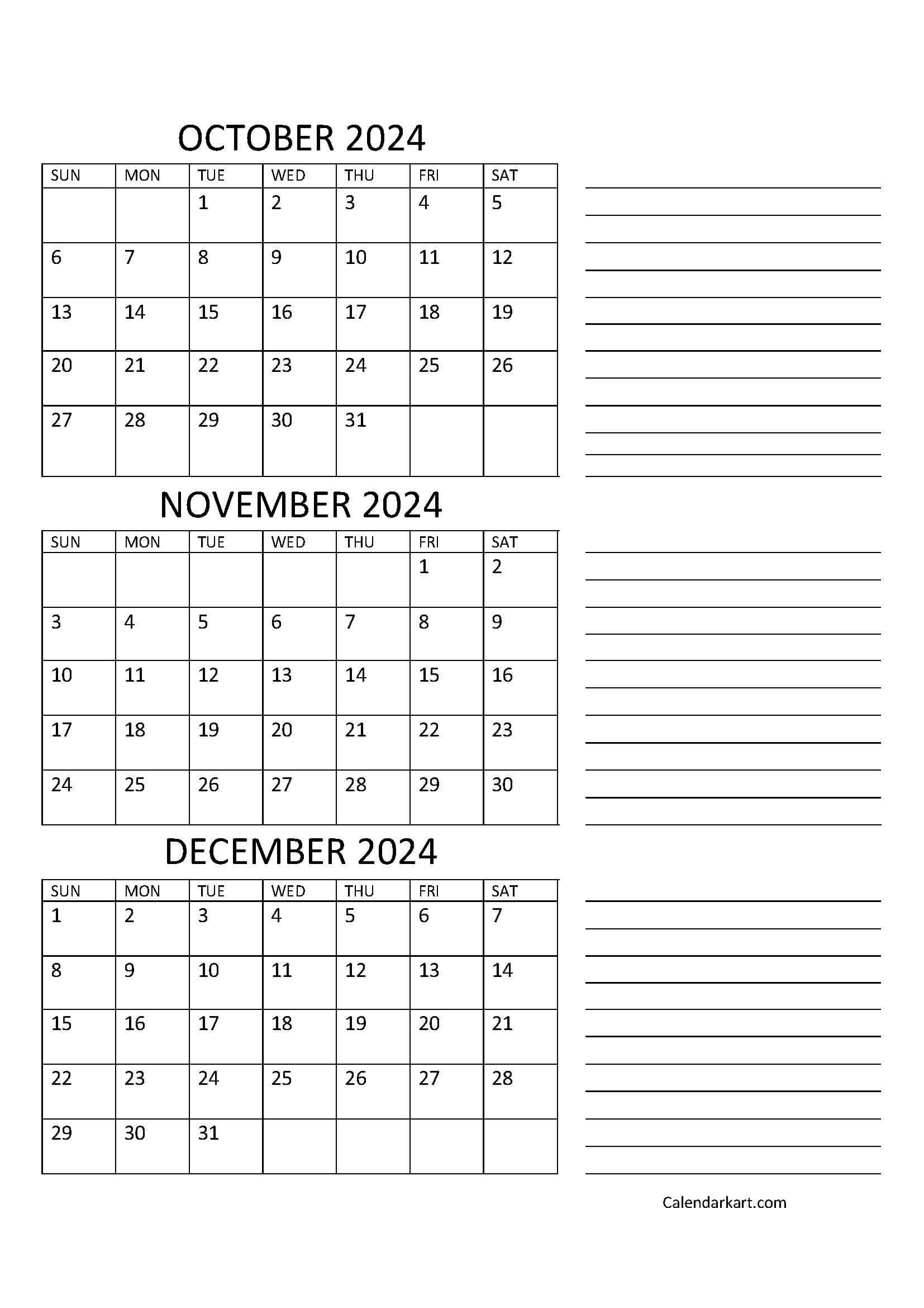 Calendar October November December 2024 Printable Printable Calendar 2024