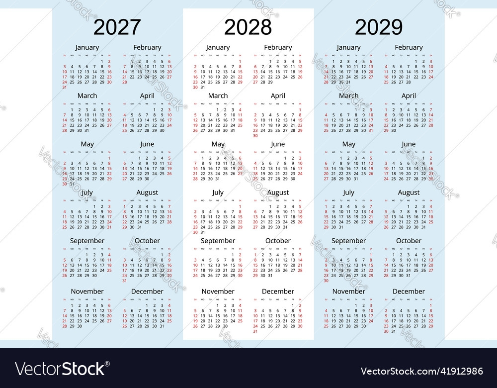 Calendar Planner 2027 2028 2029 Corporate Vector Image