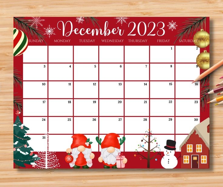 EDITABLE December 2024 Calendar Colorful Christmas With Cute Gnomes 