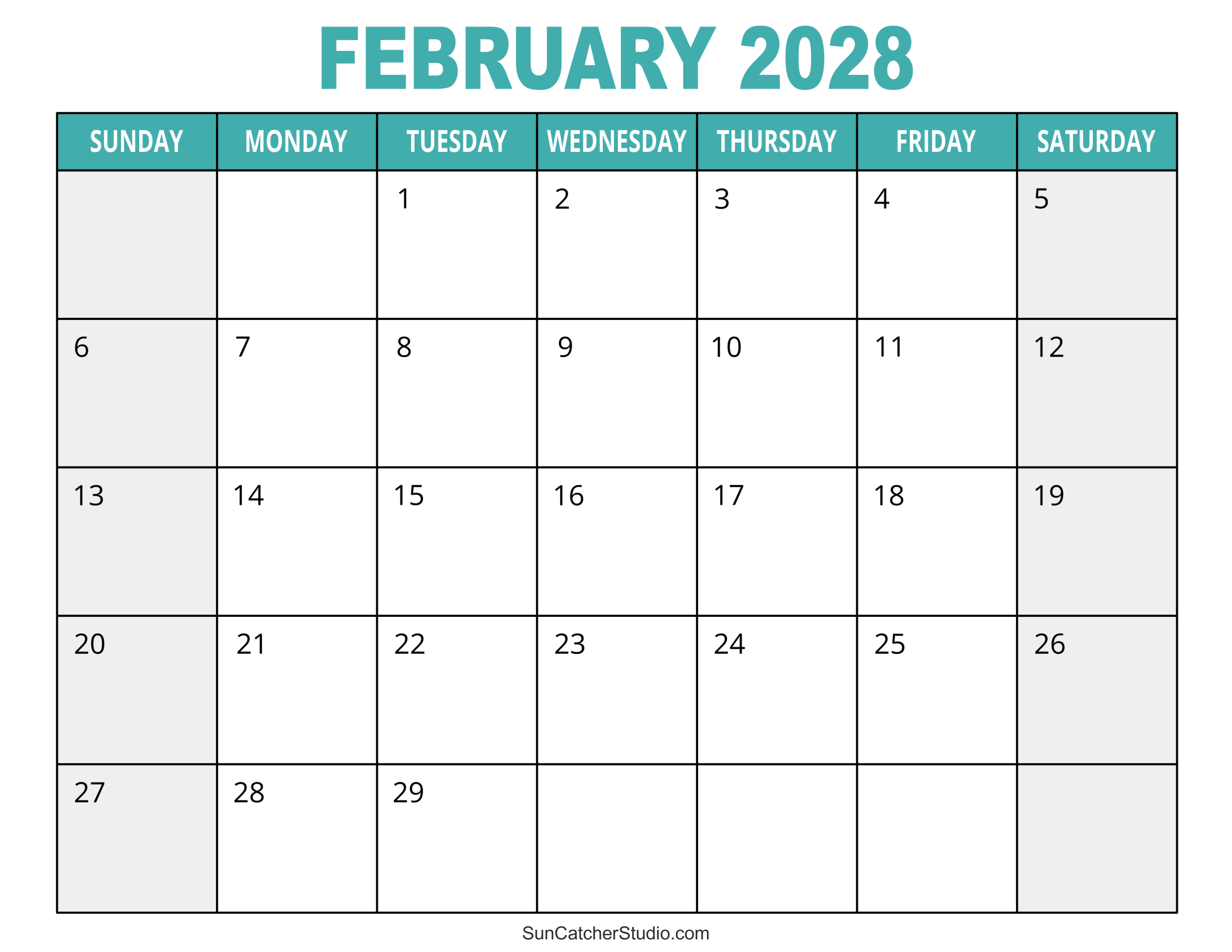 February 2028 Calendar Free Printable DIY Projects Patterns