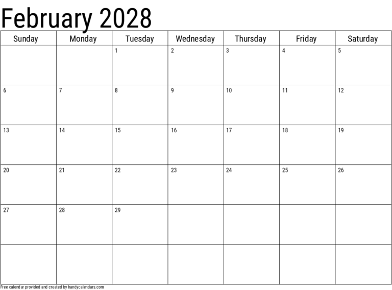 February 2028 Vertical Calendar Handy Calendars