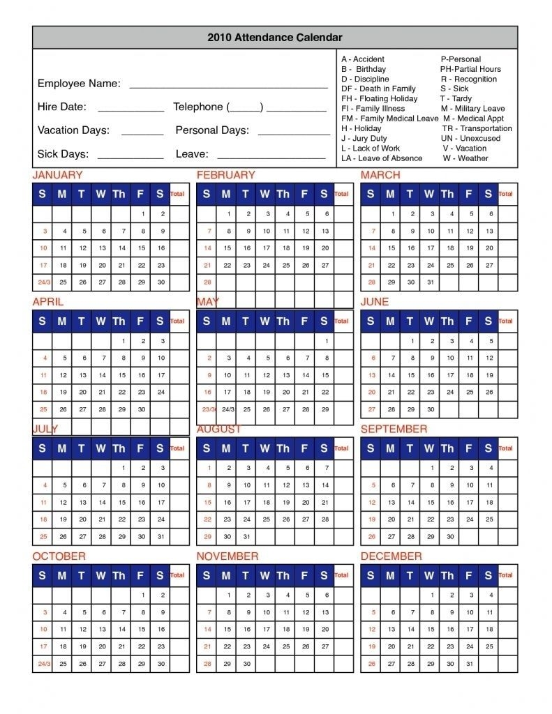 Free Printable Attendance Calendar Summafinance
