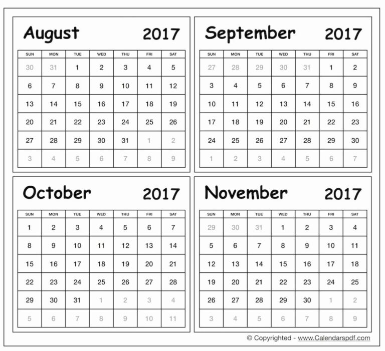 Free Printable Calendar 4 Month