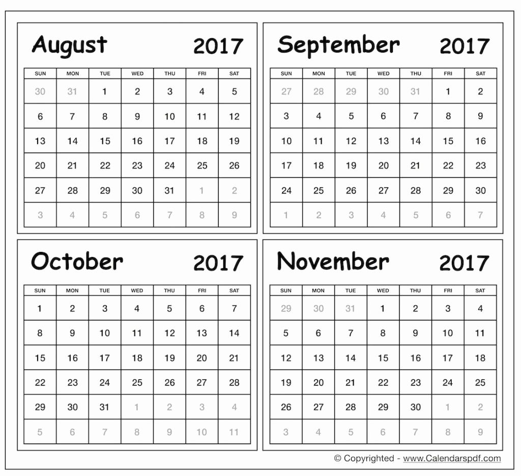 Free Printable Calendar 4 Month