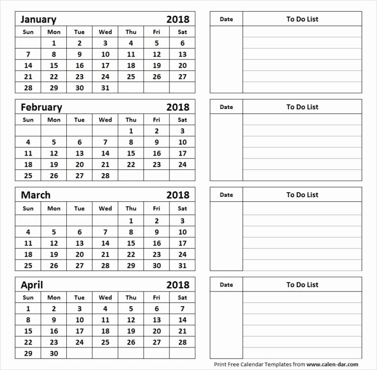 Free Printable Calendar 4 Months Per Page Example Calendar Printable 