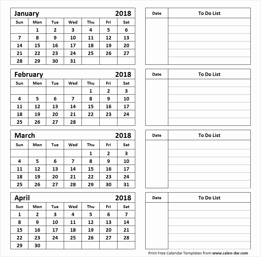 Free Printable Calendar 4 Months Per Page Example Calendar Printable