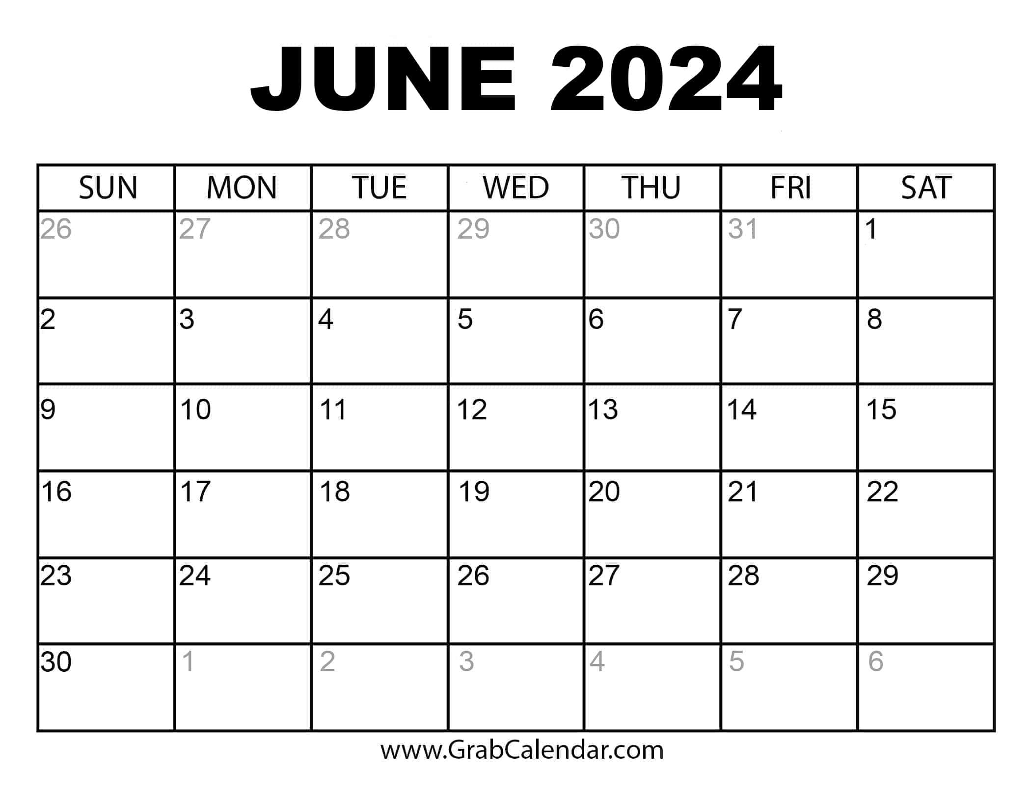 Free Printable June Calendar 2024 Calendar 2024 Printable Calendar 2024