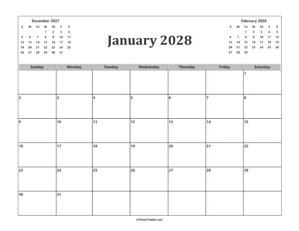 January 2028 Calendar Free Printable