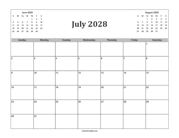 July 2028 Calendar Free Printable