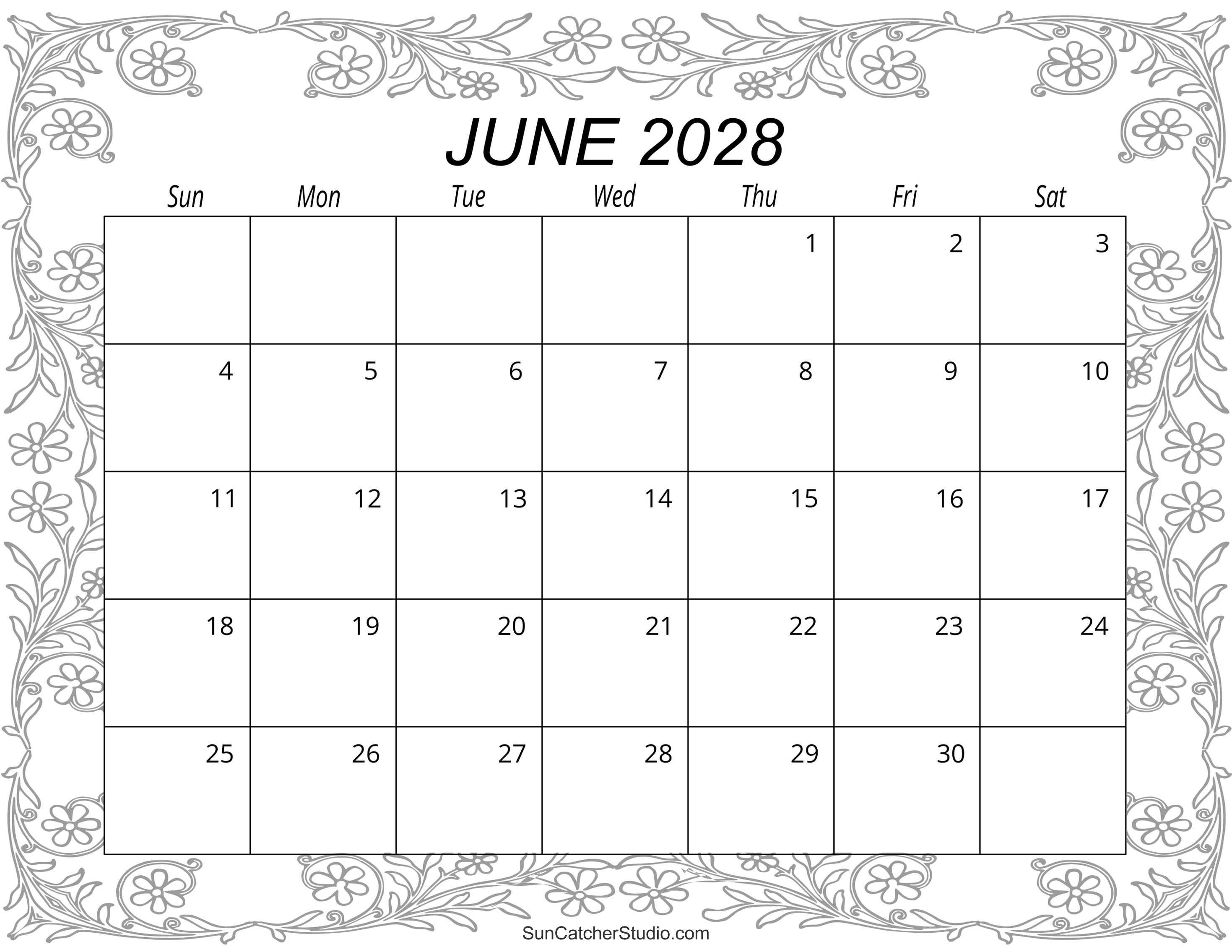 June 2028 Calendar Free Printable Free Printables Monograms 