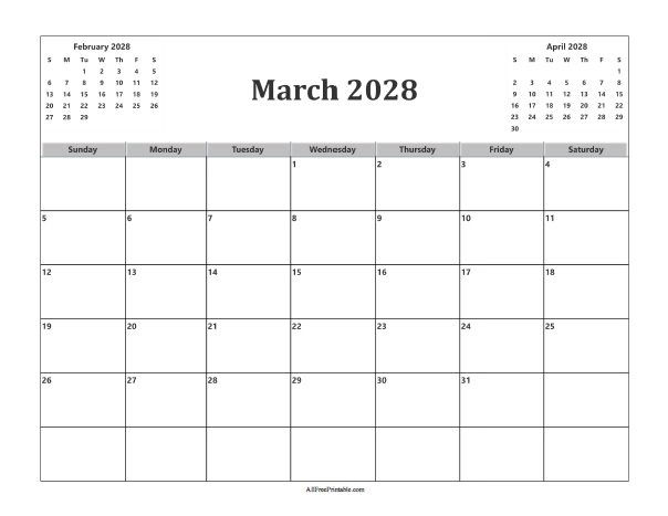 March 2028 Calendar Free Printable