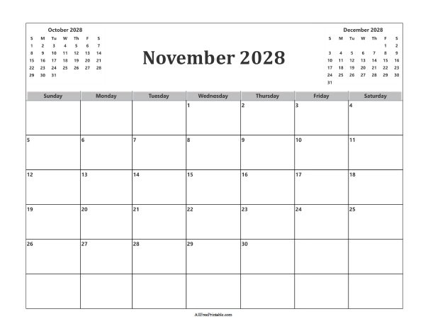 November 2028 Calendar Free Printable