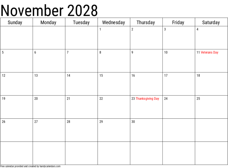 October 2028 Calendar Handy Calendars