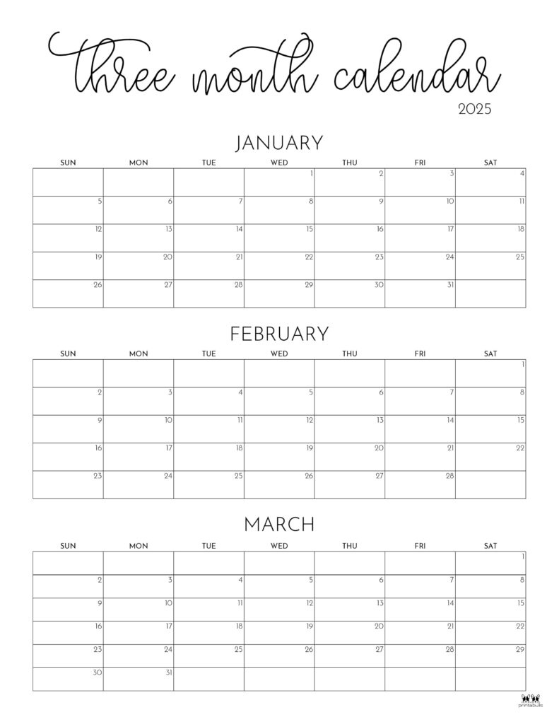 Printable 3 Month Calendar 2025 Printable Calendar 2025