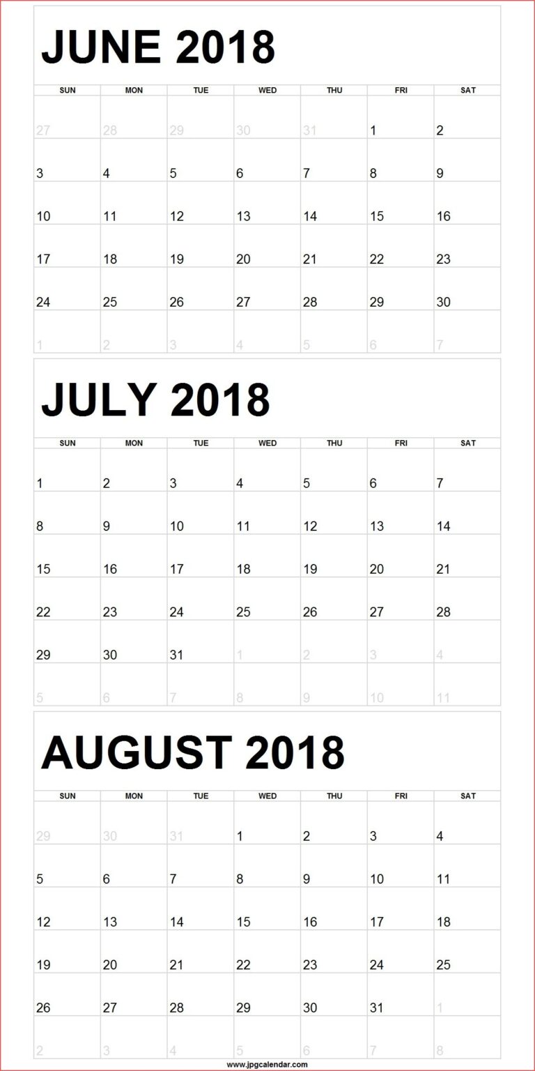 Printable Calendar June July August Printable Templates