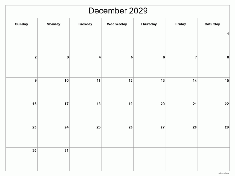 Printable December 2029 Calendar Free Printable Calendars