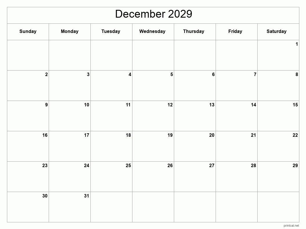 Printable December 2029 Calendar Free Printable Calendars