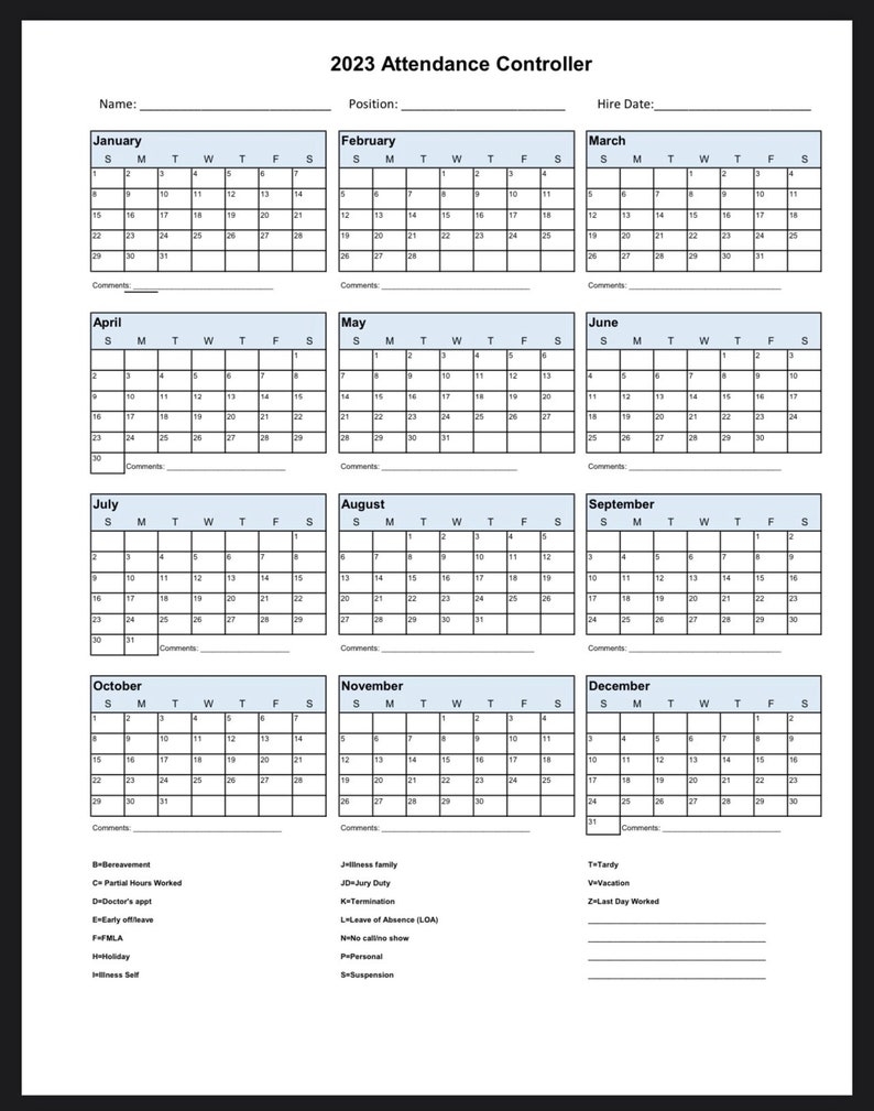 Printable Employee Attendance Calendar 2023 Image To U