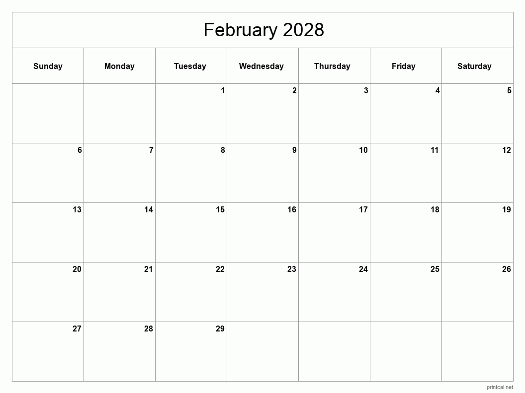 Printable February 2028 Calendar Free Printable Calendars