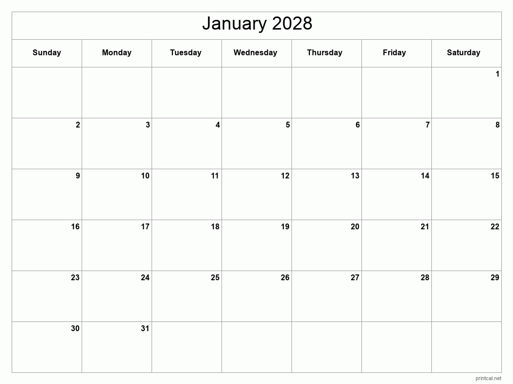 Printable January 2028 Calendar Free Printable Calendars