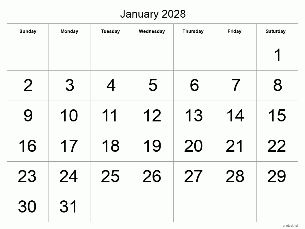 Printable January 2028 Calendar Free Printable Calendars