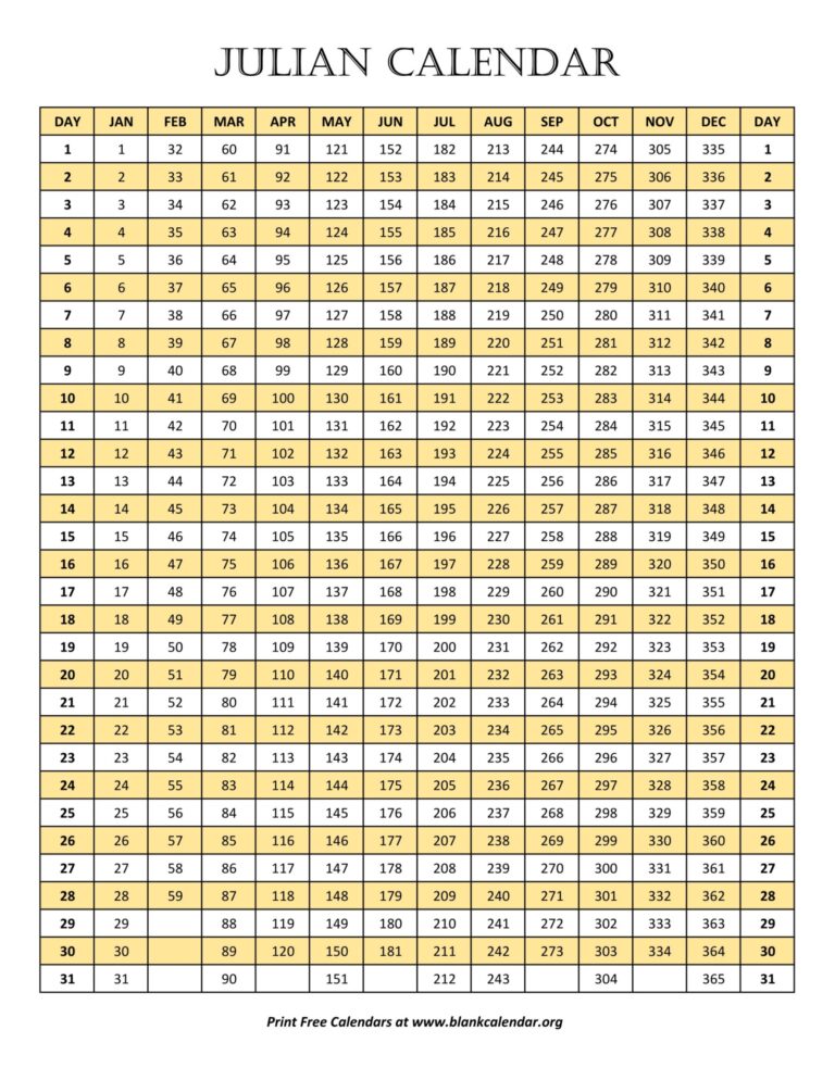 Printable Julian Date Calendar Good Calendar Idea