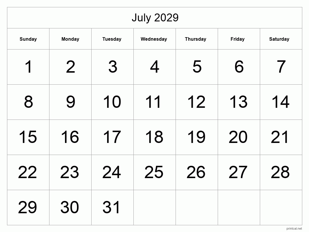 Printable July 2029 Calendar Free Printable Calendars