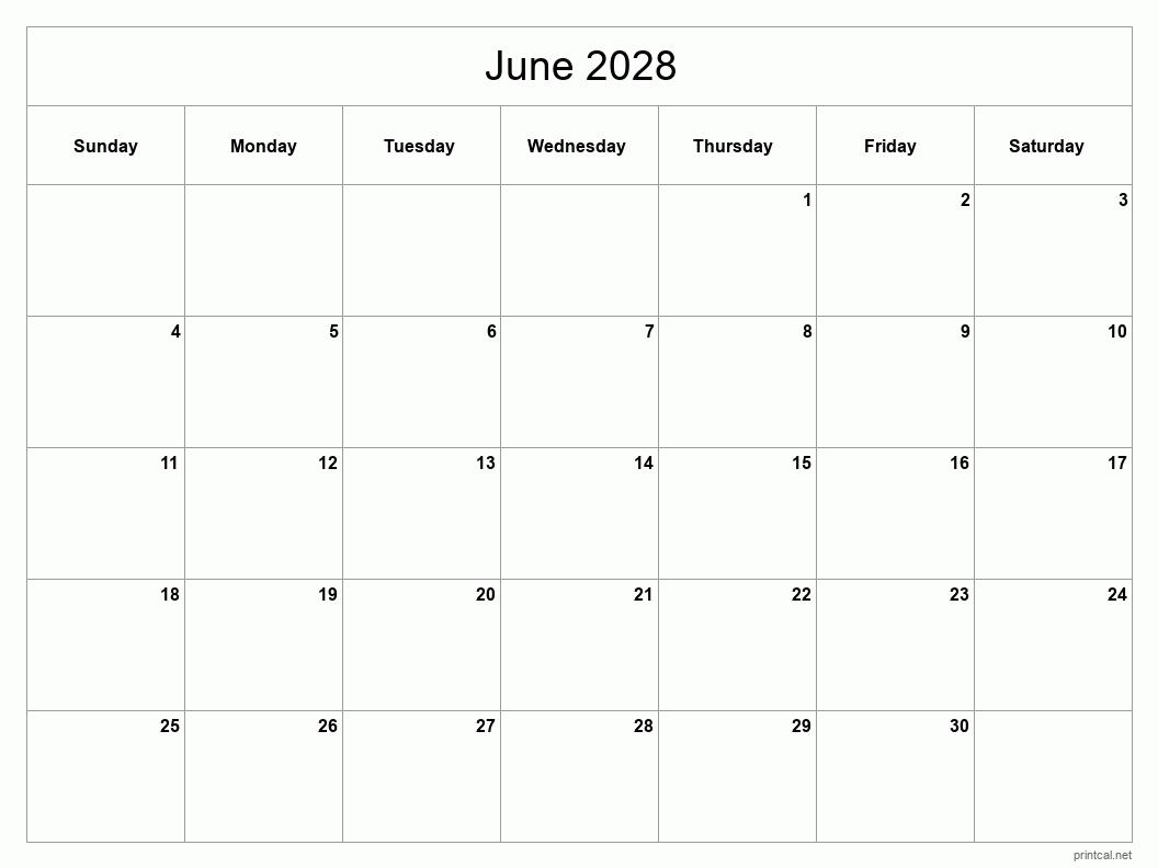 Printable June 2028 Calendar Free Printable Calendars