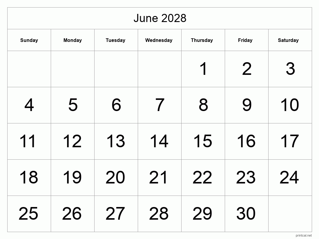 Printable June 2028 Calendar Free Printable Calendars