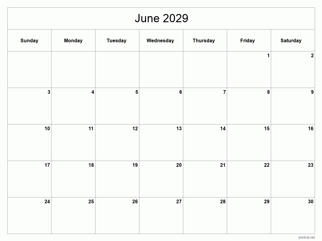 Printable June 2029 Calendar Free Printable Calendars