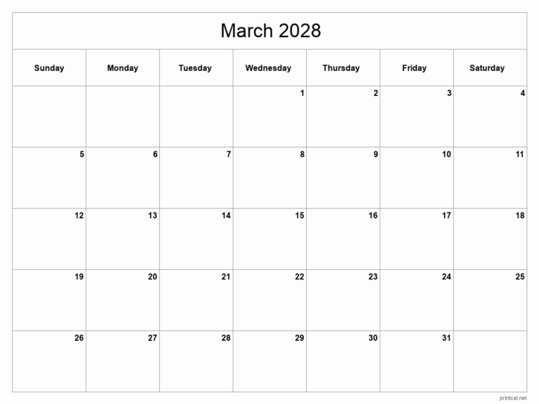 Printable March 2028 Calendar Free Printable Calendars