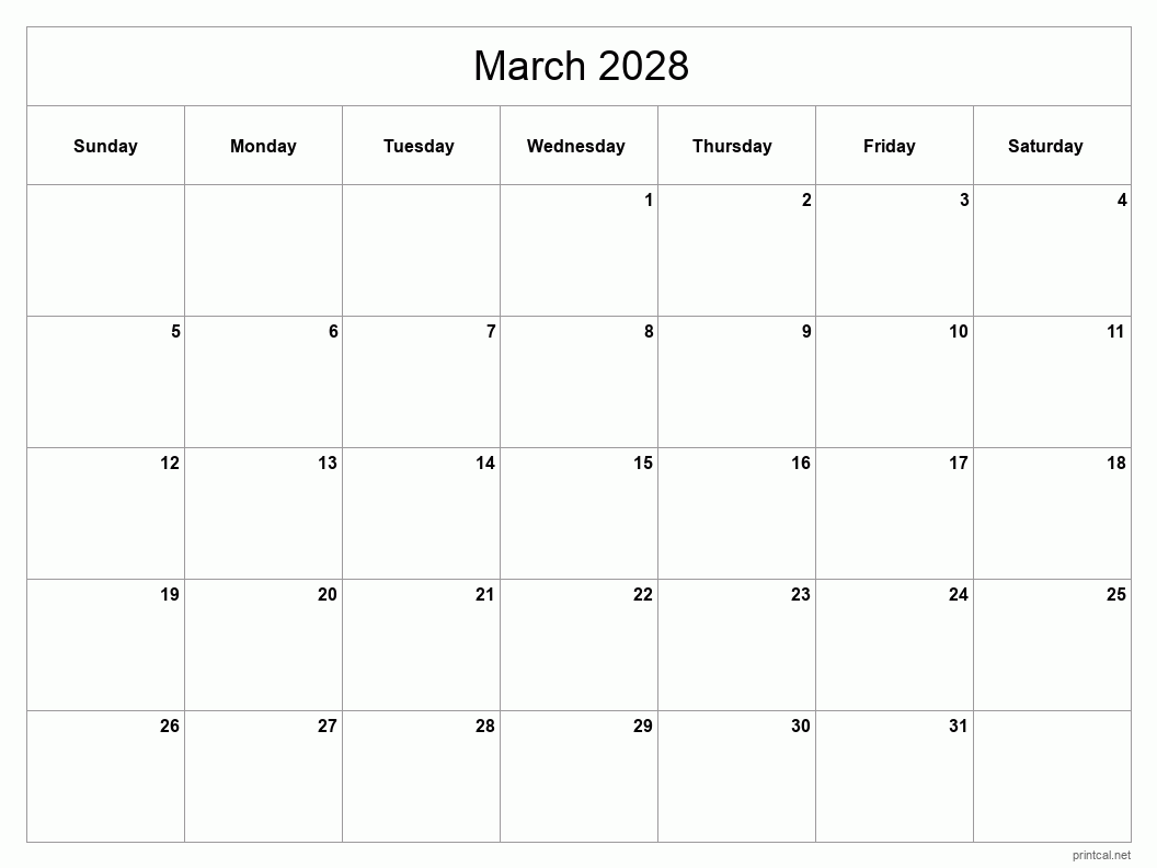Printable March 2028 Calendar Free Printable Calendars