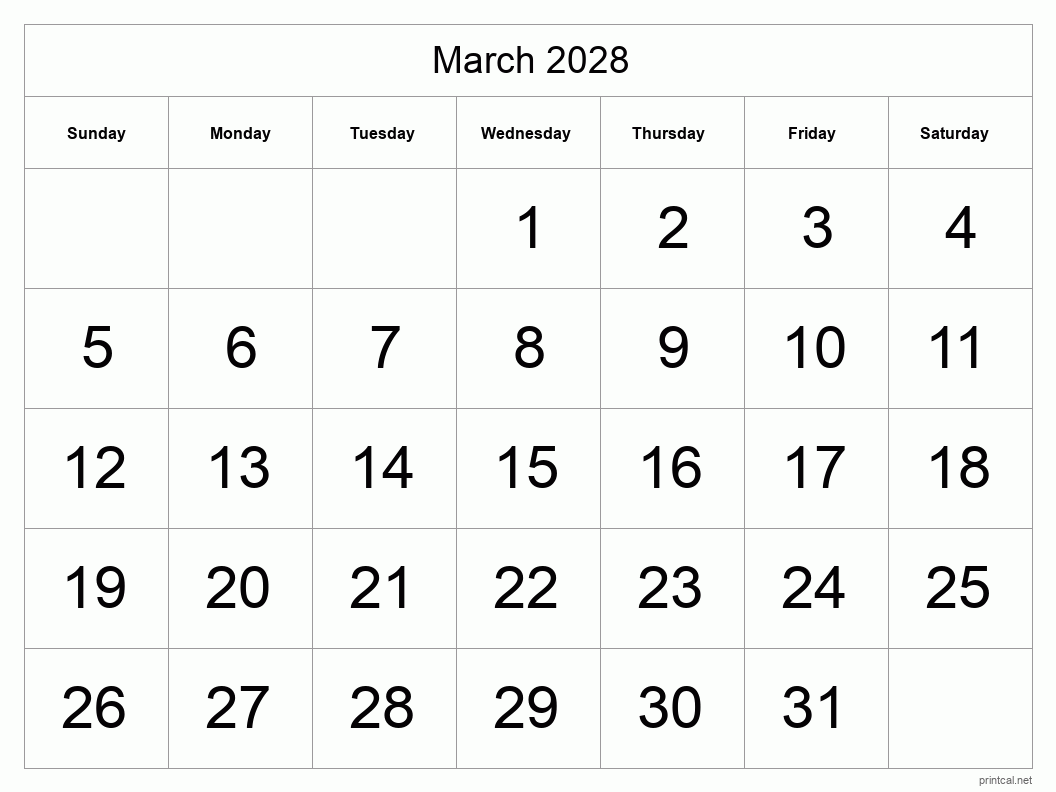 Printable March 2028 Calendar Free Printable Calendars
