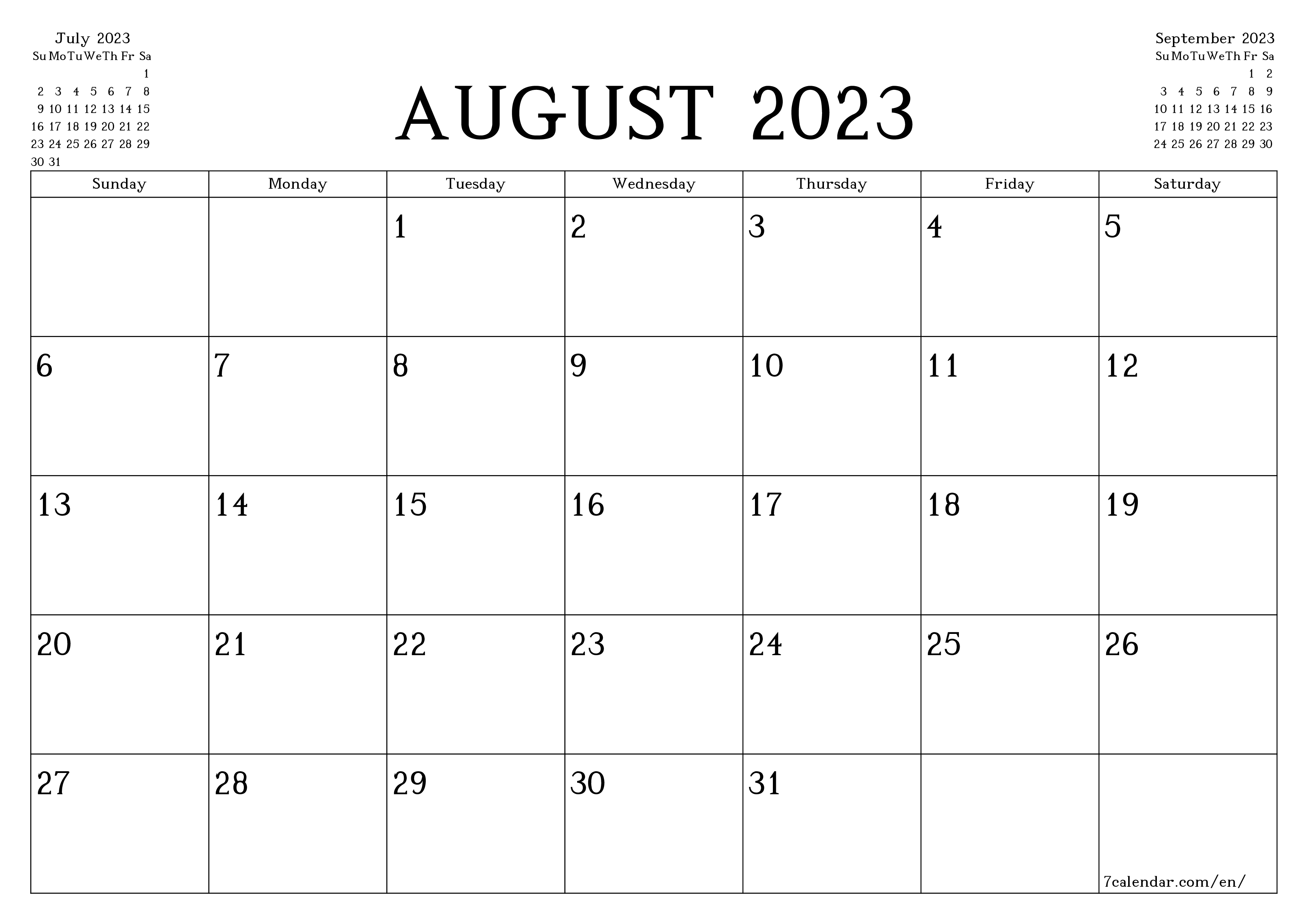 Printable Monthly Calendar August 2023 Printable Form Templates And 