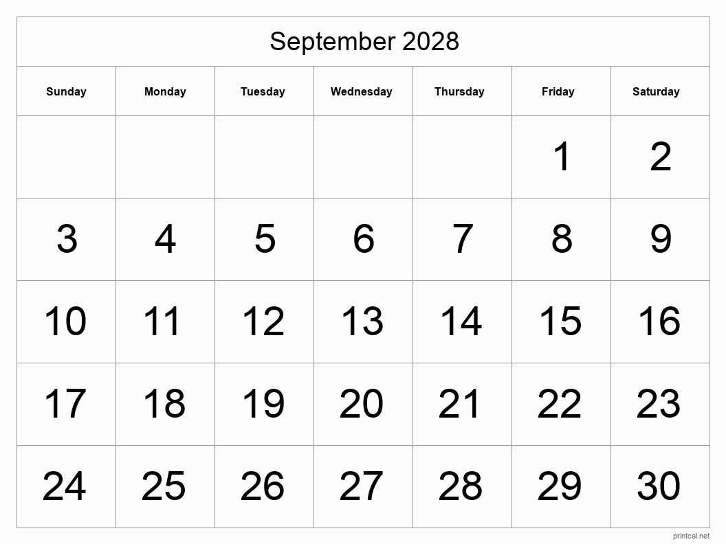 Printable September 2028 Calendar Free Printable Calendars