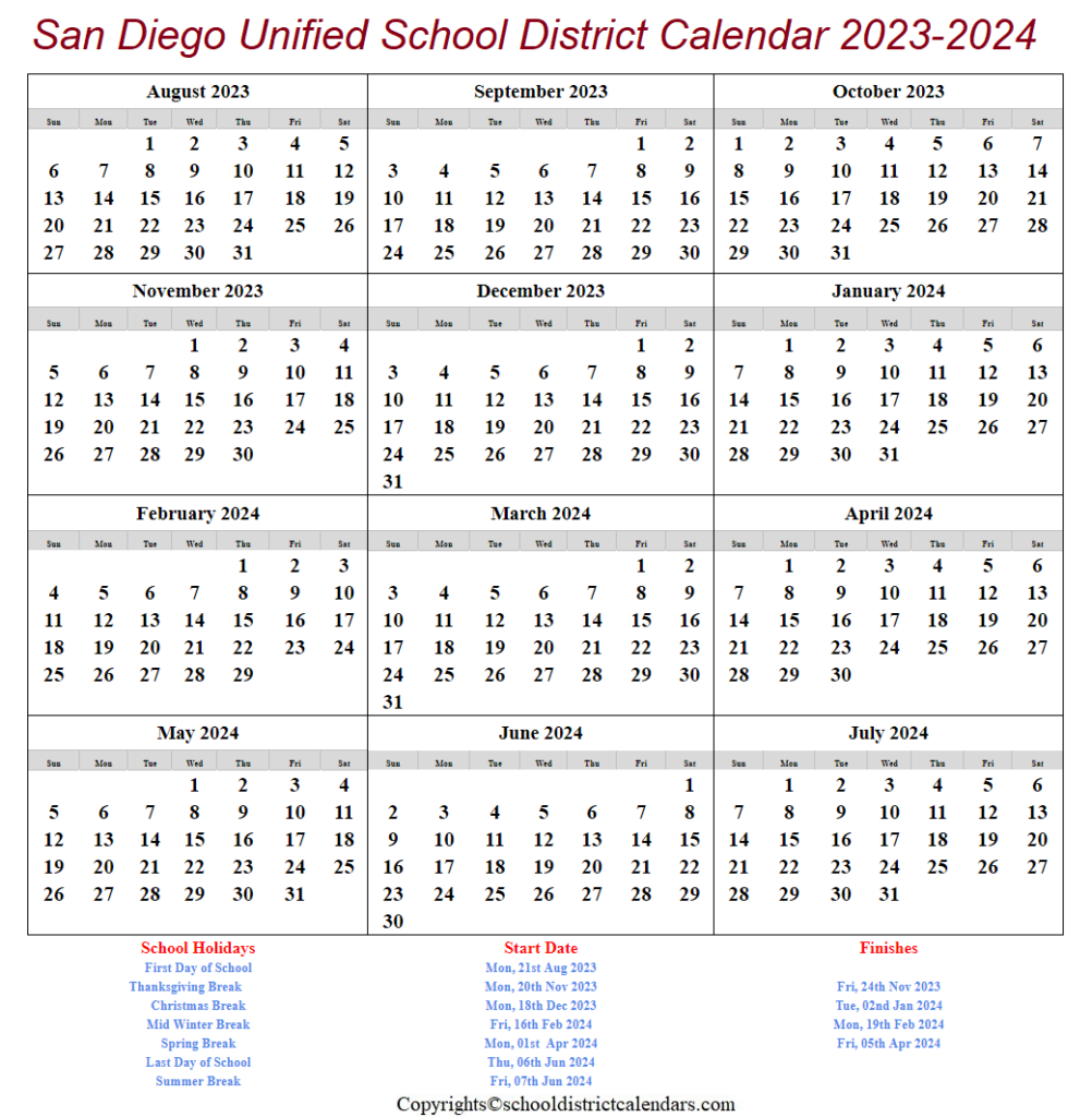 San Diego Unified Calendar 2024 Printable Gertie Korney