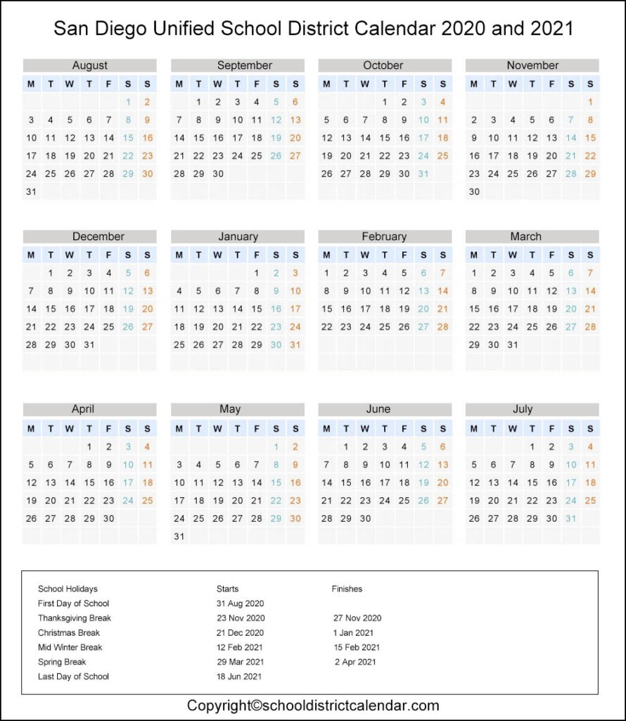 San Diego Unified Calendar 2024 Printable