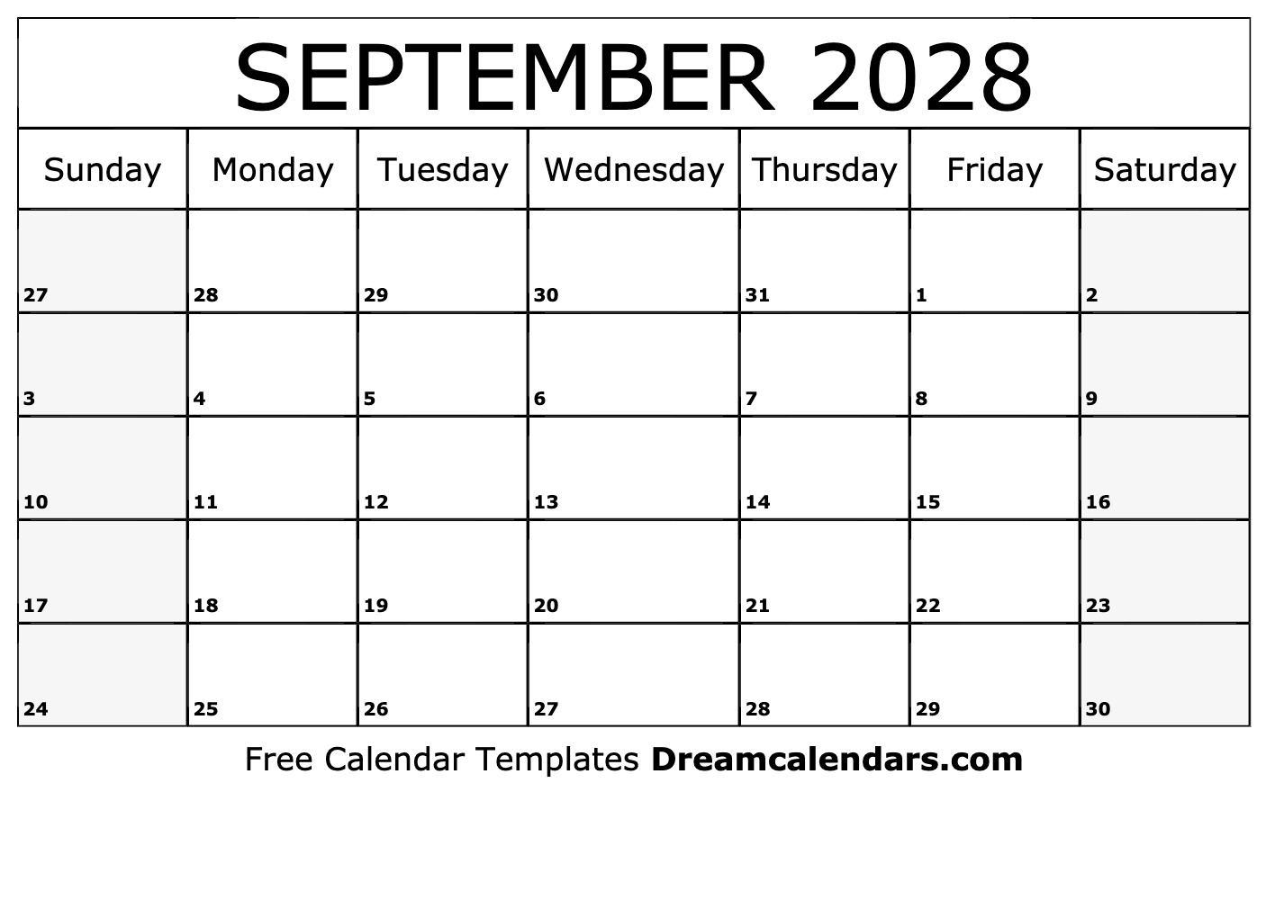 September 2028 Calendar Free Printable With Holidays And Observances
